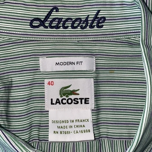 LACOSTE Devanlay Modern Fit Button Down Short Sleeve Striped Shirt - Picture 7 of 10
